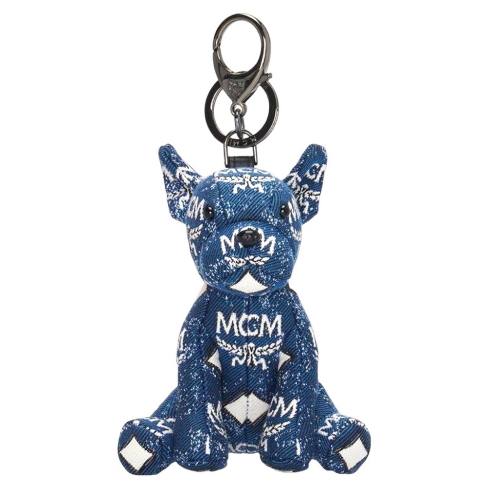 MCM Pup Charm In Vintage Denim Jacquard